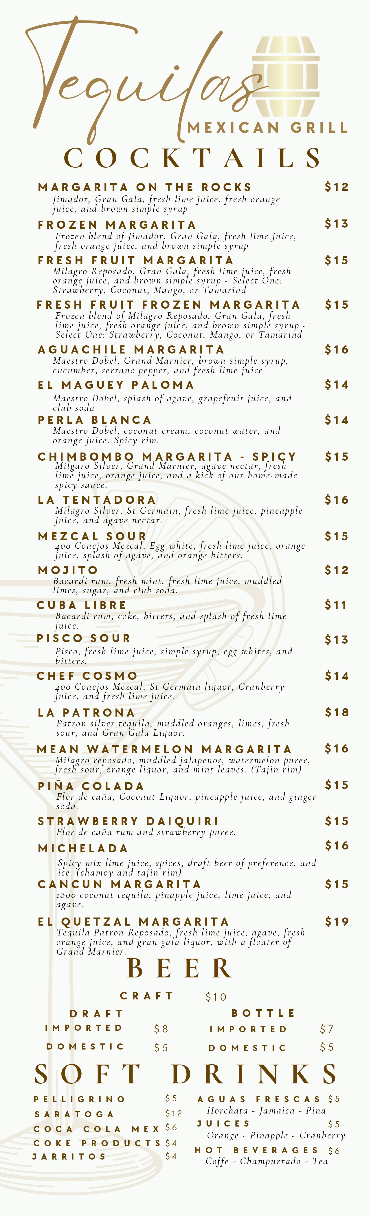 Tequilas Drink Menu