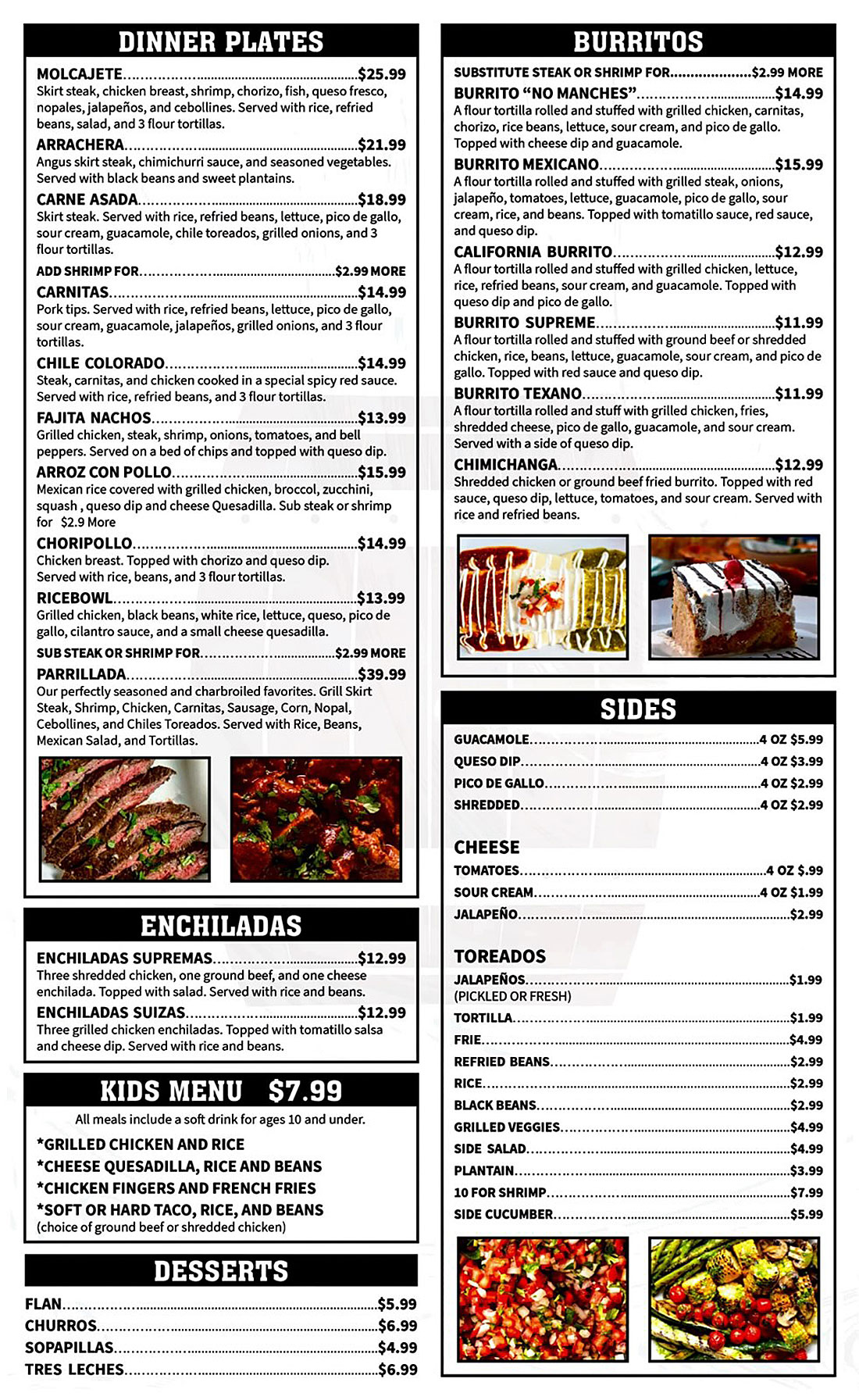 Tequilas Menu