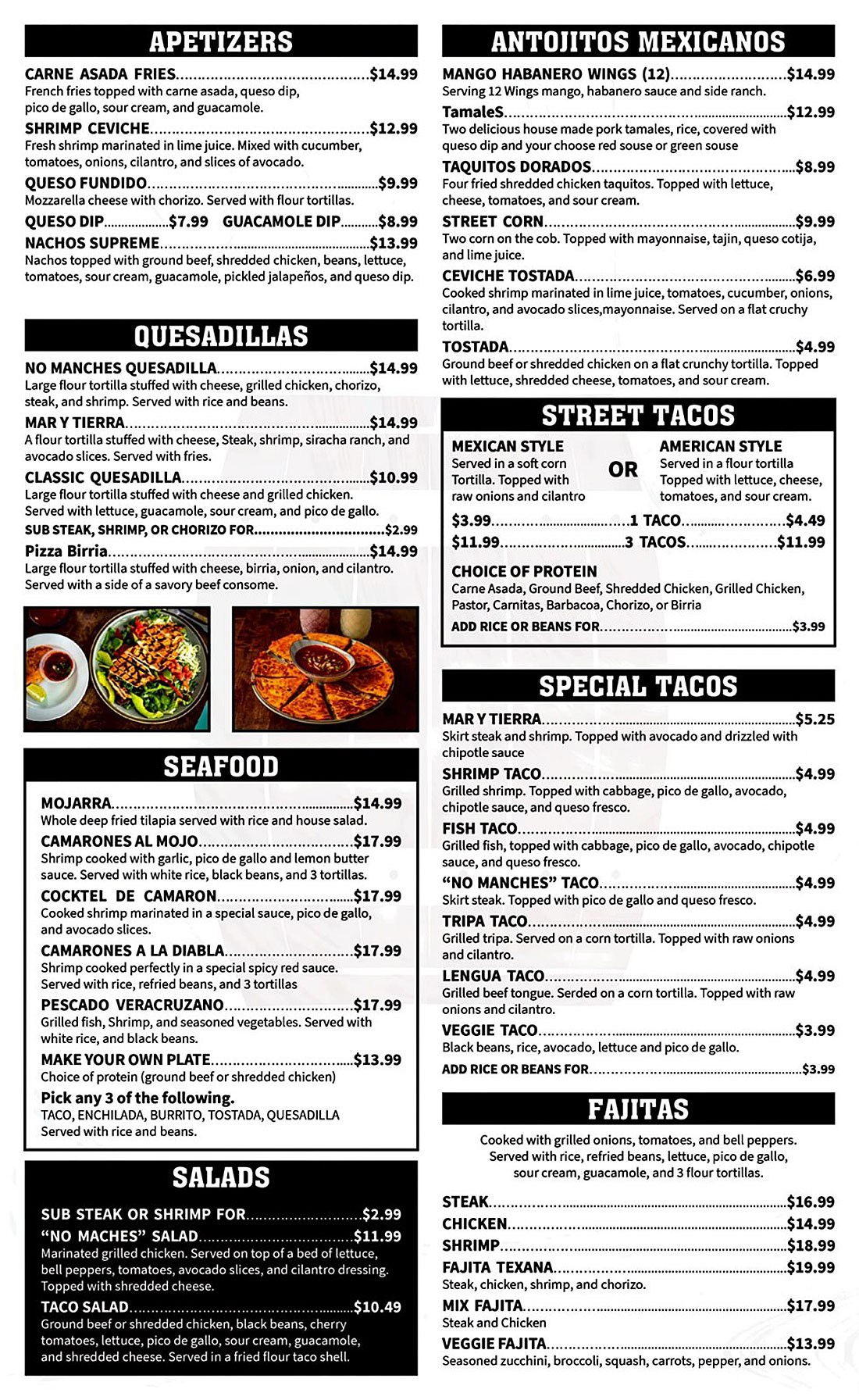 Tequilas Menu